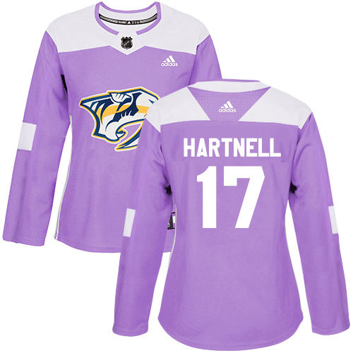Adidas Predators #17 Scott Hartnell Purple Authentic Fights Cancer Women's Stitched NHL Jersey - Click Image to Close
